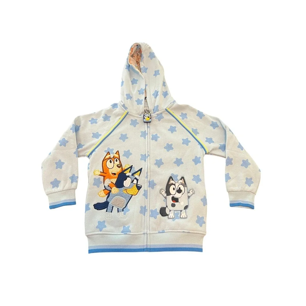 Bluey Boys Zip‎ Up Hoodie Nantucket Breeze Blue Star Print Character Size 7